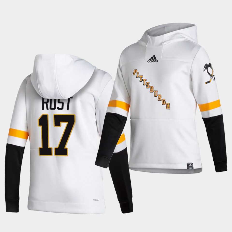 Men Pittsburgh Penguins 17 Rost White NHL 2021 Adidas Pullover Hoodie Jersey